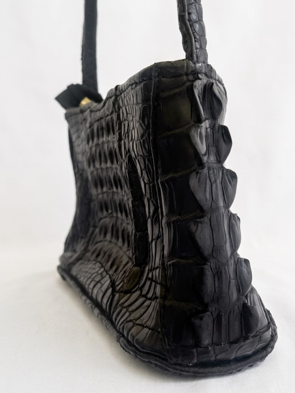 Black Croc-Embossed Shoulder Bag  w/ Gold Hardware  + Dual Compartment